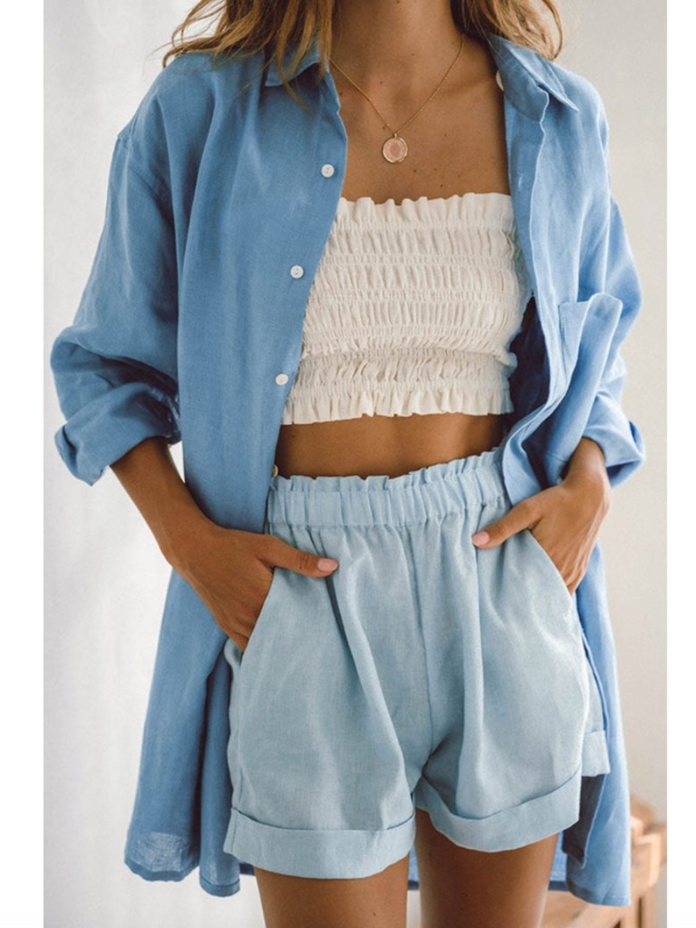 Rove Summer Shirt Dress in Soft Blue Linen
